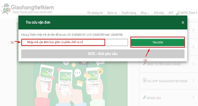Điền thông tin tra cứu mã vận đơn ghtk